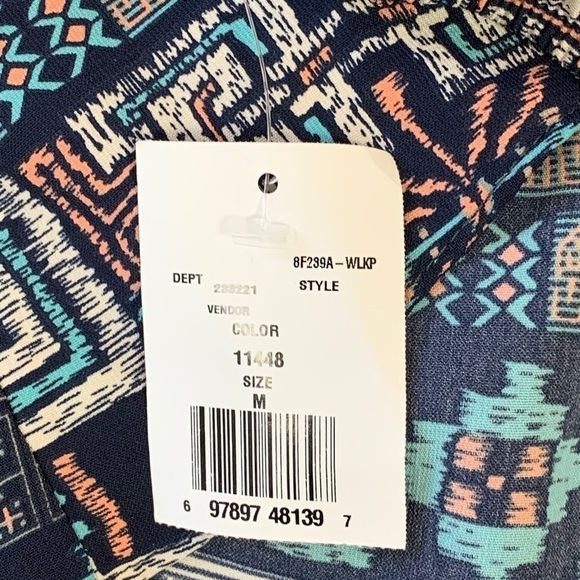 Moa Moa Tribal Print 3/4 Blouson Sleeve Top Medium - Picture 8 of 8